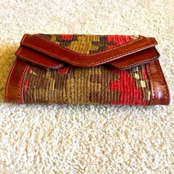 Vintage Handmade Turkish Kilim Leather Boho Style Wallet - Picture 4 of 10